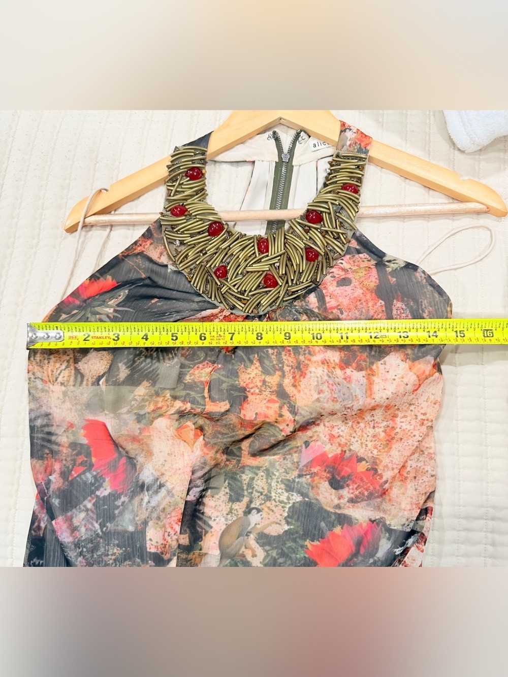 Alice + Olivia Halter Maxi Dress in Coral, Olive & Black Floral - Picture 4 of 8